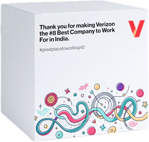 A white cube box printed edge to edge for Verizon